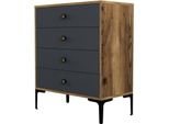 Dmora Cassettiera Molly 40X76X90.7H Cm Nero Antracite, 5 Cassetti Apertura Scorrevole