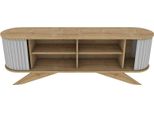 Dmora Mobile Porta Tv Bailu 43X180X60H Cm Marrone Quercia, Apertura Scorrevole 6 Vani