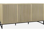 Credenza Contemporanea Scanalata Effetto Legno A 3 Ante, 160Cm, Marrone Naturale