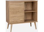 Credenza Scandinava Effetto Legno E Anta Scorrevole Scanalata, 80Cm, Marrone Naturale
