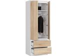 Bdw, Armadio 2 Ante 2 Cassetti, 180X60X51 Cm, Bianco / Rovere Sonoma