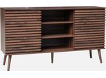 Credenza Scandinava In Legno Con 2 Ante Scorrevoli Scanalate, 140Cm, Marrone