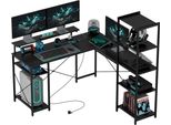 Homcom Scrivania, Scrivania A L Per Computer 137 X 140 X 139,5 Cm Scrivania Ad Angolo Con 6 Ripiani, Scrivania Per Ufficio Con Supporto Per Monitor, Usb, Presa, Per Casa, Ufficio, Nero