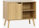 Credenza Effetto Noce 1 Anta, 2 Ripiani, 80Cm, Effetto Frassino