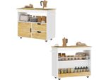 Homcom Carrello Da Cucina Carrello Da Cucina Con Piano Di Lavoro, Cassetti, Carrello Con Mobile Da Cucina Con Anta A Chiusura Ammortizzata, Maniglia, Isola Da Cucina Con Vano A Giorno Per Ufficio, 107X50X85Cm, Quercia