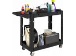 Homcom Carrello Da Officina Con 2 Ripiani, Carrello Portautensili Con Maniglia Laterale, Fori Per Gancio Carrello Da Officina Per Garage, Magazzino, Carico Massimo 227 Kg, Nero