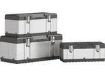 Homcom Set Di 3 Cassette Portautensili Vuote Cassetta Portautensili Con Vassoio Estraibile, Maniglie, Chiusure, Cassetta Portautensili In Acciaio Inox, Nero+Argento