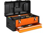 Homcom Cassetta Degli Attrezzi Vuota, 49,7 X 25,3 X 23 Cm Cassetta Degli Attrezzi Con Cassetto, Mini Cassetta, Scomparto Superiore, Maniglia, Cassetta Degli Attrezzi In Acciaio, Arancione