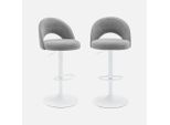Set Di 2 Sgabelli Da Bar Regolabili Metallo E Tessuto Con Base Bianca , Grigio Chiaro