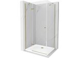 Mexen Roma Cabina Doccia A Battente 80 X 90 Cm, Trasparente, Dorata + Piatto Doccia Flat - 854-080-090-50-00-4010