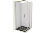 Mexen Rio Cabina Doccia Quadrata 80 X 80 Cm, Trasparente, Oro + Piatto Doccia Flat, Nero- 860-080-080-50-00-4070G