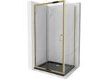 Mexen Apia Cabina Doccia Scorrevole 130 X 100 Cm, Trasparente, Oro + Piatto Flat, Nero - 840-130-100-50-00-4070G