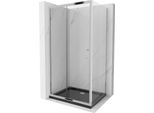 Mexen Apia Cabina Doccia Scorrevole 130 X 80 Cm, Trasparente, Cromata + Piatto Doccia Flat, Nero - 840-130-080-01-00-4070