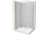 Mexen Lima Cabina Doccia Pieghevole 90 X 80 Cm, Trasparente, Dorata + Piatto Doccia Flat - 856-090-080-50-00-4010