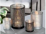 Gilde Windlicht, "Marrakesch"", Mandalamotiv, Blumenmuster, Graphisch, Glas, Schwarz, Silberfarben, , 2 StüCk Wie Abgebildet, H. 18 Cm, D. 12 Cm 40837"