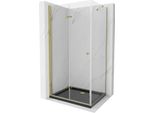 Mexen Lima Cabina Doccia Pieghevole 80 X 100 Cm, Trasparente, Oro + Piatto Doccia Flat, Nero - 856-080-100-50-00-4070G
