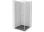 Mexen Lima Cabina Doccia Pieghevole 80 X 80 Cm, Trasparente, Cromo + Piatto Doccia Flat, Nero - 856-080-080-01-00-4070