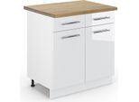 Vicco Mobiletto Base Per Cucina Fame-Line, 80 Cm , Pt Rovere, Bianco Lucido/Bianco