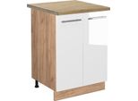 Vicco Mobiletto Base Cucina Fame-Line, 60 Cm , Pt Rovere, Bianco Lucido/Quercia Dorata