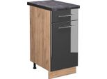 Vicco Mobiletto Base Per Cucina Fame-Line, 40 Cm , Pt Antracite, Antracite Lucido/Quercia Dorata