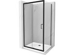 Mexen Apia Cabina Doccia Scorrevole 140 X 80 Cm, Trasparente, Nera + Piatto Doccia Flat, Bianco- 840-140-080-70-00-4010B
