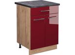Vicco Mobiletto Base Per Cucina Fame-Line, 60 Cm Con Cassetto, Pt Antracite, Rosso Bordeaux Lucido/Quercia Dorata