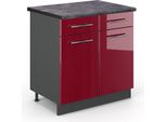 Vicco Mobiletto Base Per Cucina Fame-Line, 80 Cm , Pt Antracite, Rosso Bordeaux Lucido/Antracite