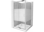 Mexen Apia Cabina Doccia Scorrevole 90 X 90 Cm, Fasce Bianche, Cromo + Piatto Flat - 840-090-090-01-20-4010