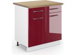 Vicco Mobiletto Base Per Cucina Fame-Line, 80 Cm , Pt Rovere, Rosso Bordeaux Lucido/Bianco