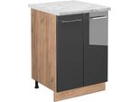 Vicco Mobiletto Base Cucina Fame-Line, 60 Cm , Pt Marmo, Antracite Lucido/Quercia Dorata