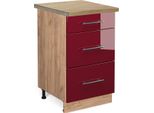 Vicco Mobiletto Base Per Cucina Fame-Line, 50 Cm , Pt Rovere, Rosso Bordeaux Lucido/Quercia Dorata