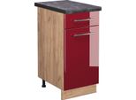 Vicco Mobiletto Base Per Cucina Fame-Line, 40 Cm , Pt Antracite, Rosso Bordeaux Lucido/Quercia Dorata