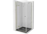 Mexen Roma Cabina Doccia A Battente 80 X 80 Cm, Trasparente, Oro + Piatto Doccia Flat, Nero - 854-080-080-50-00-4070G