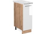 Vicco Armadio Cucina Dispensa Alto Fame-Line, 30 Cm , Pt Marmo, Bianco Lucido/Quercia Dorata