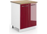 Vicco Mobiletto Base Cucina Fame-Line, 60 Cm , Pt Rovere, Rosso Bordeaux Lucido/Bianco