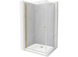Mexen Pretoria Cabina Doccia A Battente 70 X 80 Cm, Trasparente, Oro + Piatto Doccia Flat - 852-070-080-50-00-4010