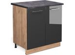 Vicco Mobiletto Base Cucina Fame-Line, 80 Cm Con Ripiano, Pl Antracite, Antracite Lucido/Quercia Dorata