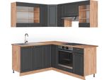 Vicco Cucina Angolare Completa Fame-Line, 160 X 190 Cm , Pt Rovere, Antracite Country House/Oro Kraft Oak