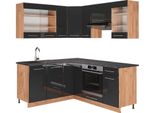 Vicco Cucina Angolare Completa Fame-Line, 160 X 190 Cm , Pt Antracite, Antracite Lucido/Oro Power Oak
