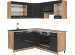 Vicco Cucina Angolare Completa Fame-Line, 160 X 190 Cm , Pt Marmo, Antracite Lucido/Oro Power Oak