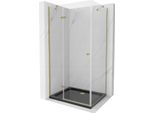 Mexen Roma Cabina Doccia Con Porta A Battente 120 X 90 Cm, Trasparente, Oro + Piatto Flat, Nero - 854-120-090-50-00-4070G