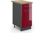 Vicco Mobiletto Base Per Cucina Fame-Line, 40 Cm , Pt Rovere, Rosso Bordeaux Lucido/Antracite