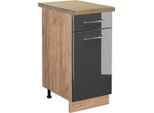 Vicco Mobiletto Base Per Cucina Fame-Line, 40 Cm , Pt Rovere, Antracite Lucido/Quercia Dorata