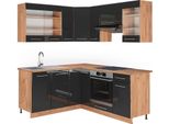 Vicco Cucina Angolare Completa Fame-Line, 160 X 190 Cm , Pt Rovere, Antracite Lucido/Oro Power Oak