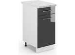 Vicco Mobiletto Base Per Cucina Fame-Line, 40 Cm , Pt Marmo, Antracite Lucido/Bianco
