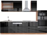 Vicco Cucina Componibile Fame-Line, 300 Cm Con Armadio Alto, Pt Marmo, Antracite Lucido/Oro Power Oak