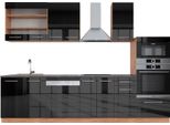 Vicco Cucina Componibile Fame-Line, 300 Cm Con Armadio Alto, Pt Antracite, Antracite Lucido/Oro Power Oak