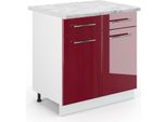 Vicco Mobiletto Base Per Cucina Fame-Line, 80 Cm , Pt Marmo, Rosso Bordeaux Lucido/Bianco