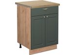 Vicco Mobiletto Base Per Cucina Fame-Line, 60 Cm Con Cassetto, Pt Rovere, Verde-Oro Country House/Quercia Dorata
