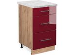 Vicco Mobiletto Base Per Cucina Fame-Line, 50 Cm , Pt Marmo, Rosso Bordeaux Lucido/Quercia Dorata